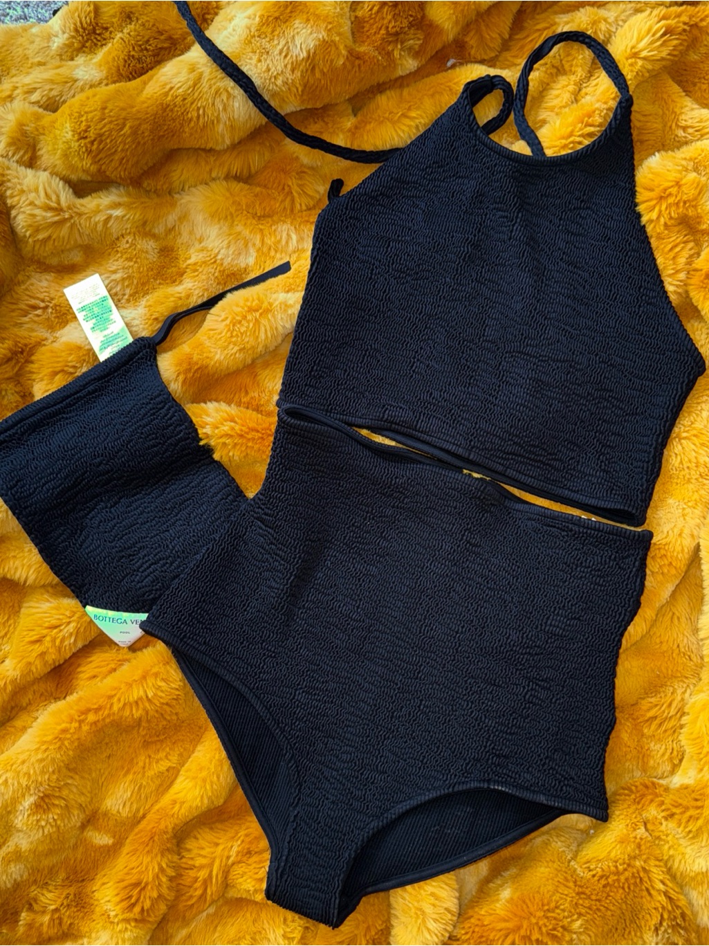 Bottega Veneta Black Ribbed Two-Piece Swim Set